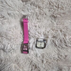 Y2K Style Watch Bundle Pink Rhinestone BWC Narmi Silver Tone Watch Face School ✨
